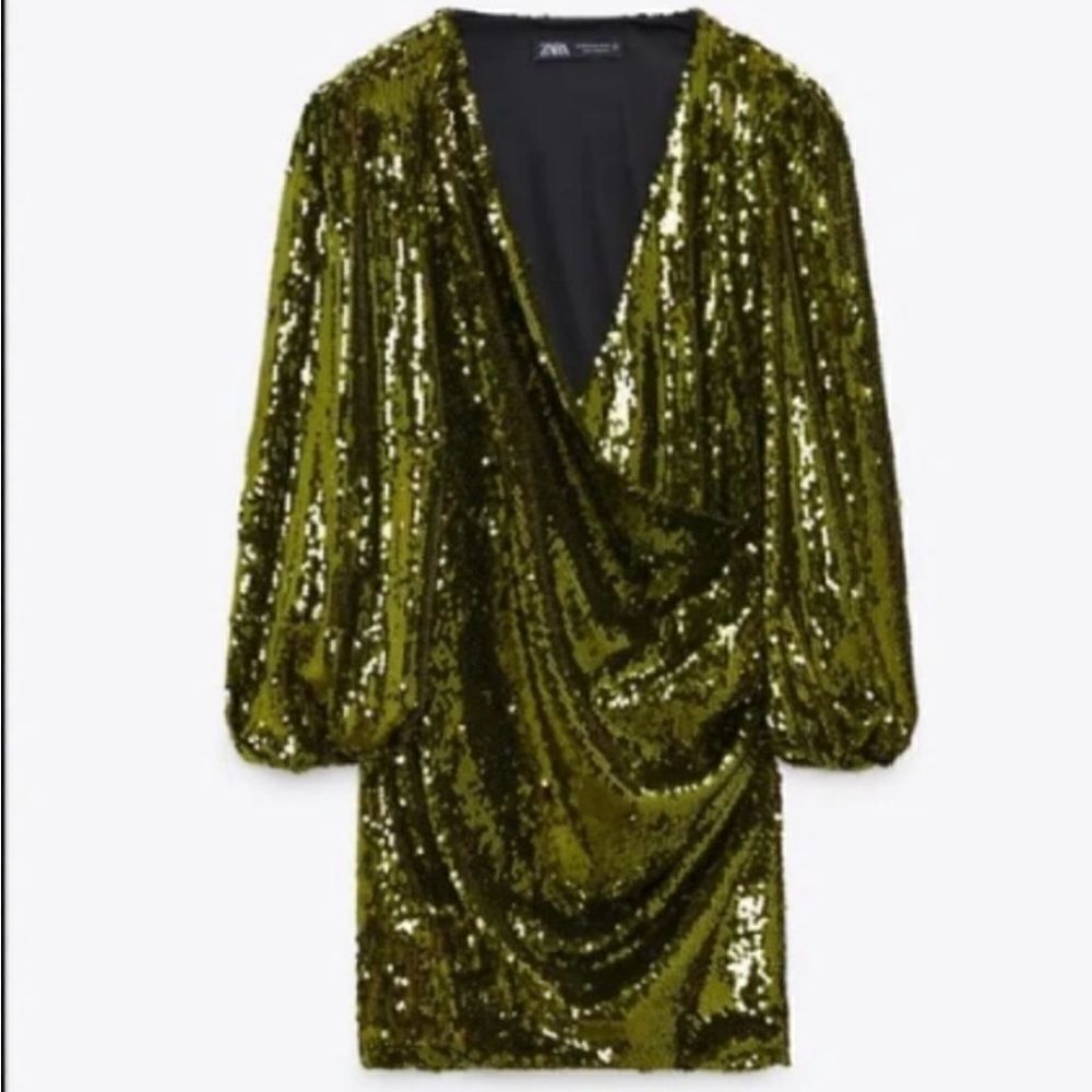 Zara green sequin dress, size XS NWT